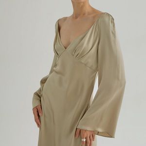 NWT Silk Maison BACK-TIE FLARED MAXI SILK DRESS